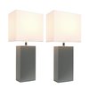 Elegant Designs Modern Leather Table Lamps with White Fabric Shades, Gray, PK 2 LC2000-GRY-2PK